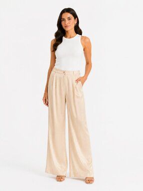 NWT VIA BOVIO MADE IN ITALY GLITTER IVORY CREAM PINKISH HIGH RISE WIDE LEG PANTS